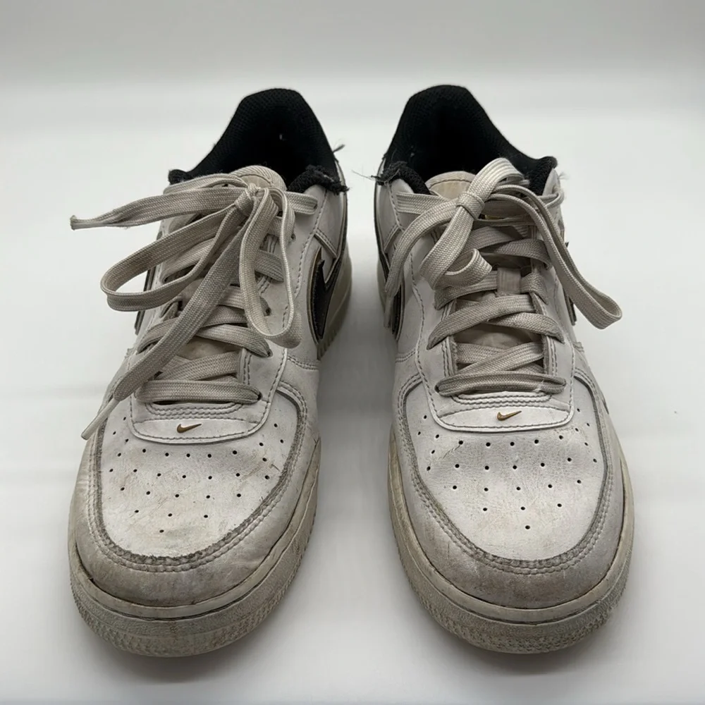 NIKE Air Force 1 US Size 7 Y White, Black & Gold Sneakers